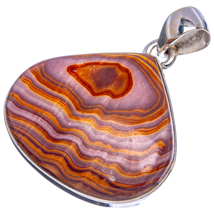 Teardrop agate pendant in 925 sterling silver with striped purple, gold, and brown stone