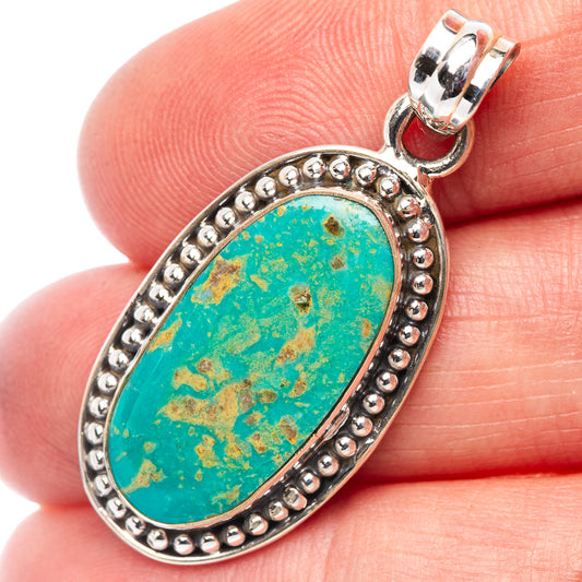 Sterling silver turquoise oval pendant with beaded edge and top bail, gemstone detail