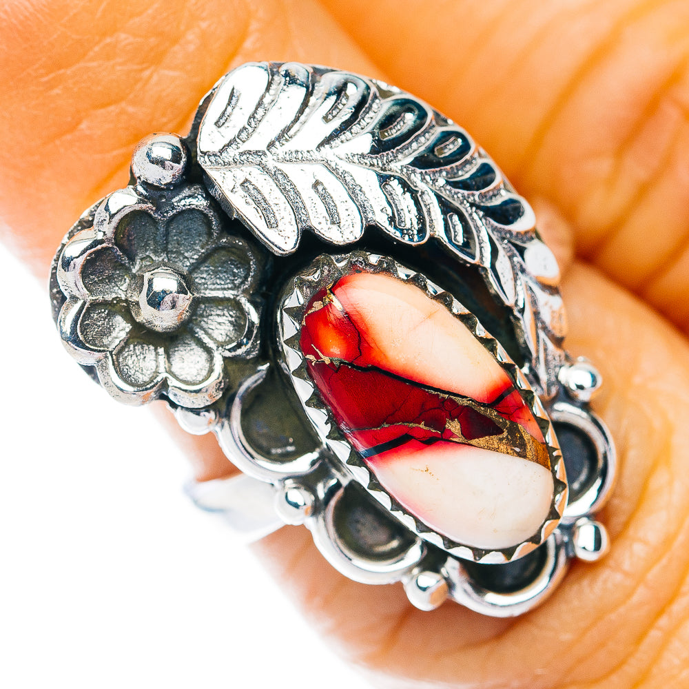 Southwestern Style Red Dahlia Turquoise Ring Size 6.5 (.925 Sterling Silver)