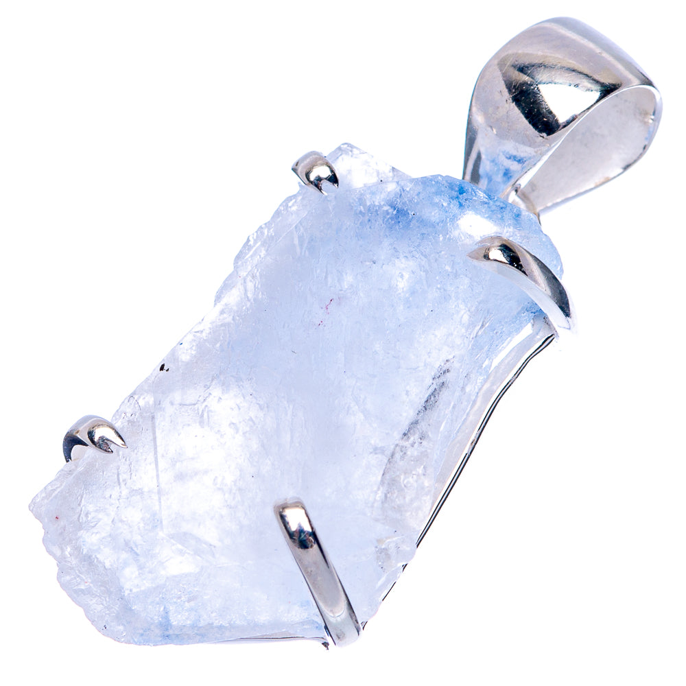 Sterling silver pendant with light blue faceted crystal slab and hinged bail