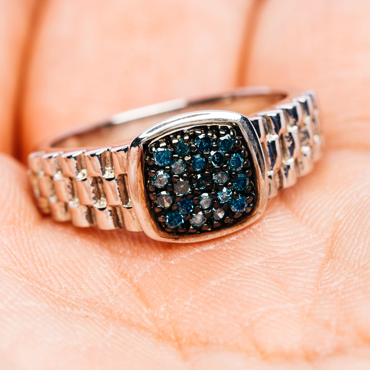 Blue Diamond Ring Size 7.75 (.925 Sterling Silver)