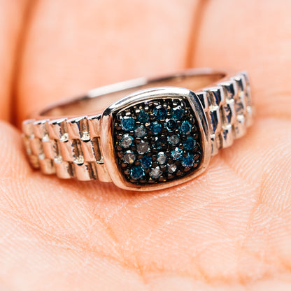 Blue Diamond Ring Size 7.75 (.925 Sterling Silver)