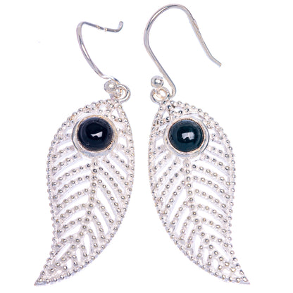 Black Onyx Leaf Earrings 1 7/8" (925 Sterling Silver) E1064