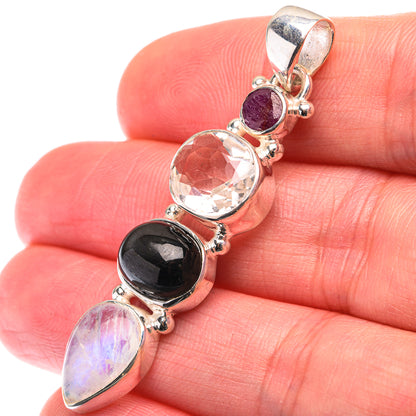 White Quartz, Star Diopside, Rainbow Moonstone, Ruby Pendant 1 7/8" (925 Sterling Silver) PD38510