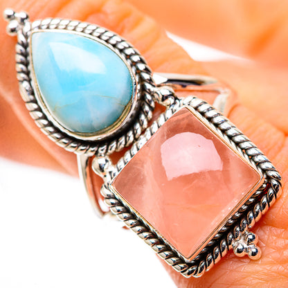 Large Rose Quartz, Larimar 925 Sterling Silver Ring Size 9 (925 Sterling Silver) RING139492