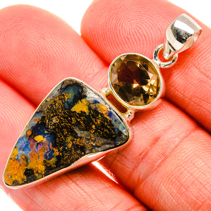 Boulder Opal, Smoky Quartz 925 Sterling Silver Pendant 1 7/8" (925 Sterling Silver) PD38314