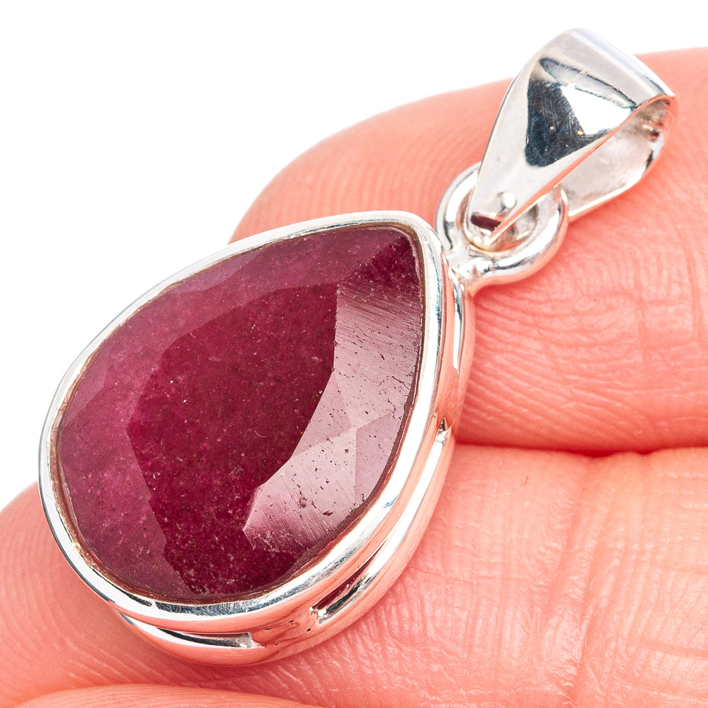 Red sillimanite pendant in 925 sterling silver, teardrop stone with bail