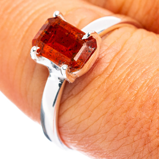 Orange kyanite gemstone ring in .925 sterling silver with square-cut stone, open prongs