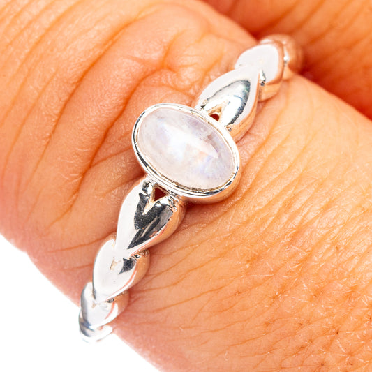Sterling silver moonstone ring with round bezel and prong-set cabochon, size 8.75
