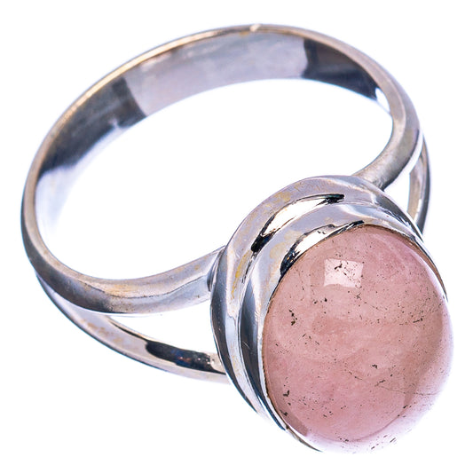 Sterling silver ring with rose quartz oval cabochon bezel, size 7.5