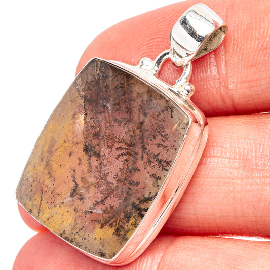 Sterling silver rectangular dendritic agate pendant with bail