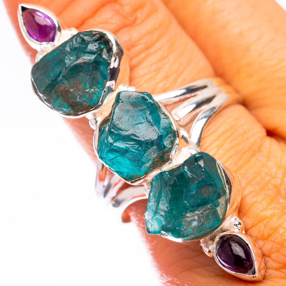 Large Raw Blue Fluorite, Amethyst Ring Size 10.5 (925 Sterling Silver) R140846