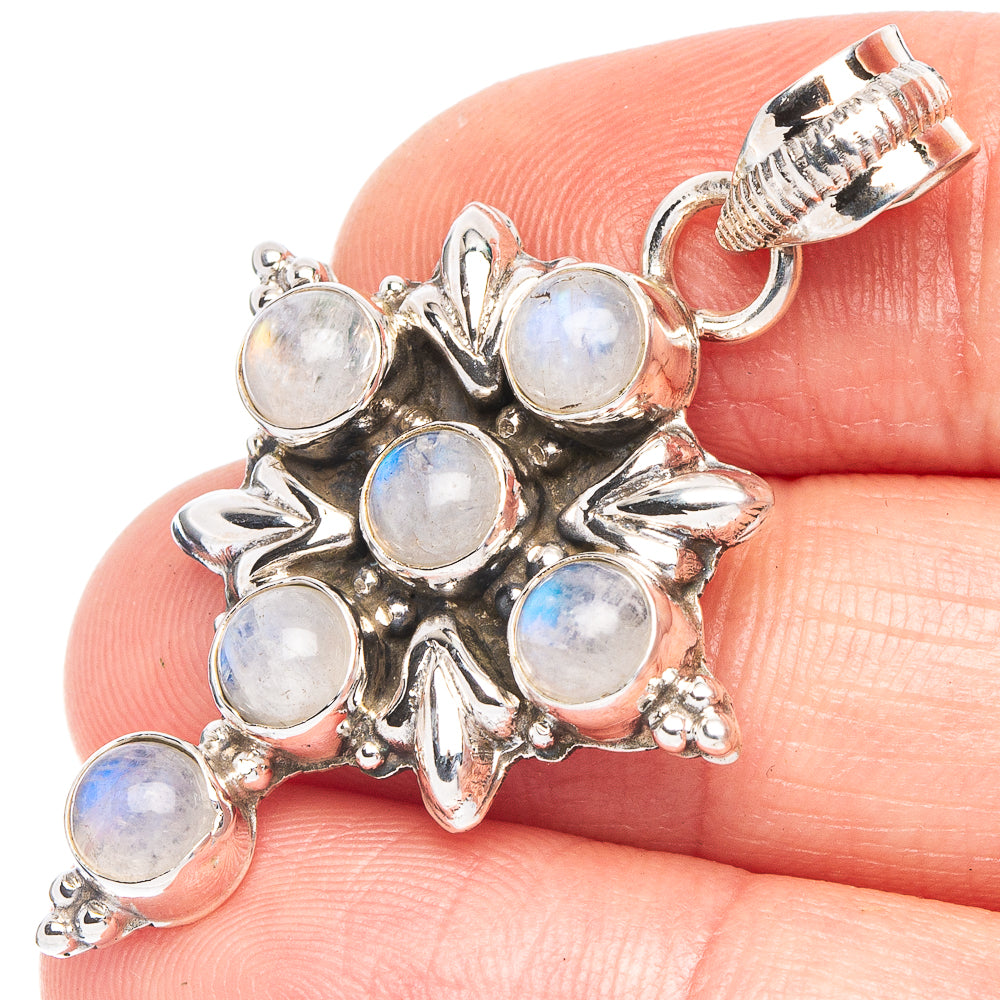 Rainbow Moonstone Cross Pendant 1 5/8" (925 Sterling Silver) P43956