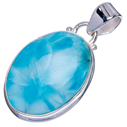 Larimar pendant in oval sterling silver setting with round top bail
