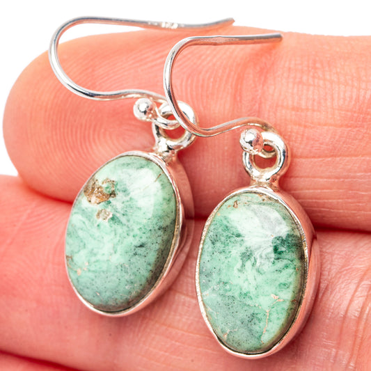 Oval variscite gemstone drop earrings, .925 sterling silver, green oval stones