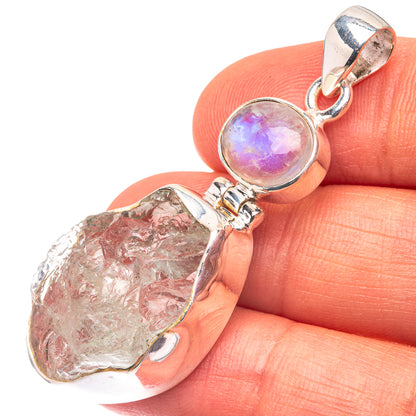 Raw Aquamarine, Rainbow Moonstone 925 Sterling Silver Pendant 1 7/8" (925 Sterling Silver) PD38630
