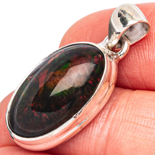 Large Rare Black Opal Pendant 1 1/8" (925 Sterling Silver) P43450