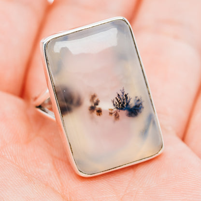 Premium Scenic Dendritic Agate Ring Size 8.5 (.925 Sterling Silver)