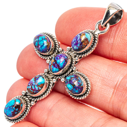 Spiny Oyster Turquoise Cross Pendant 2" (925 Sterling Silver) P43098