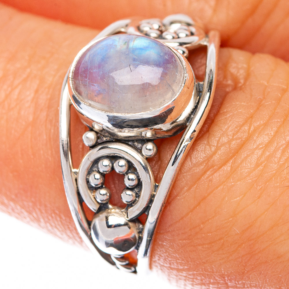 Rainbow Moonstone Dainty Ring Size 7.25 (925 Sterling Silver) R145003