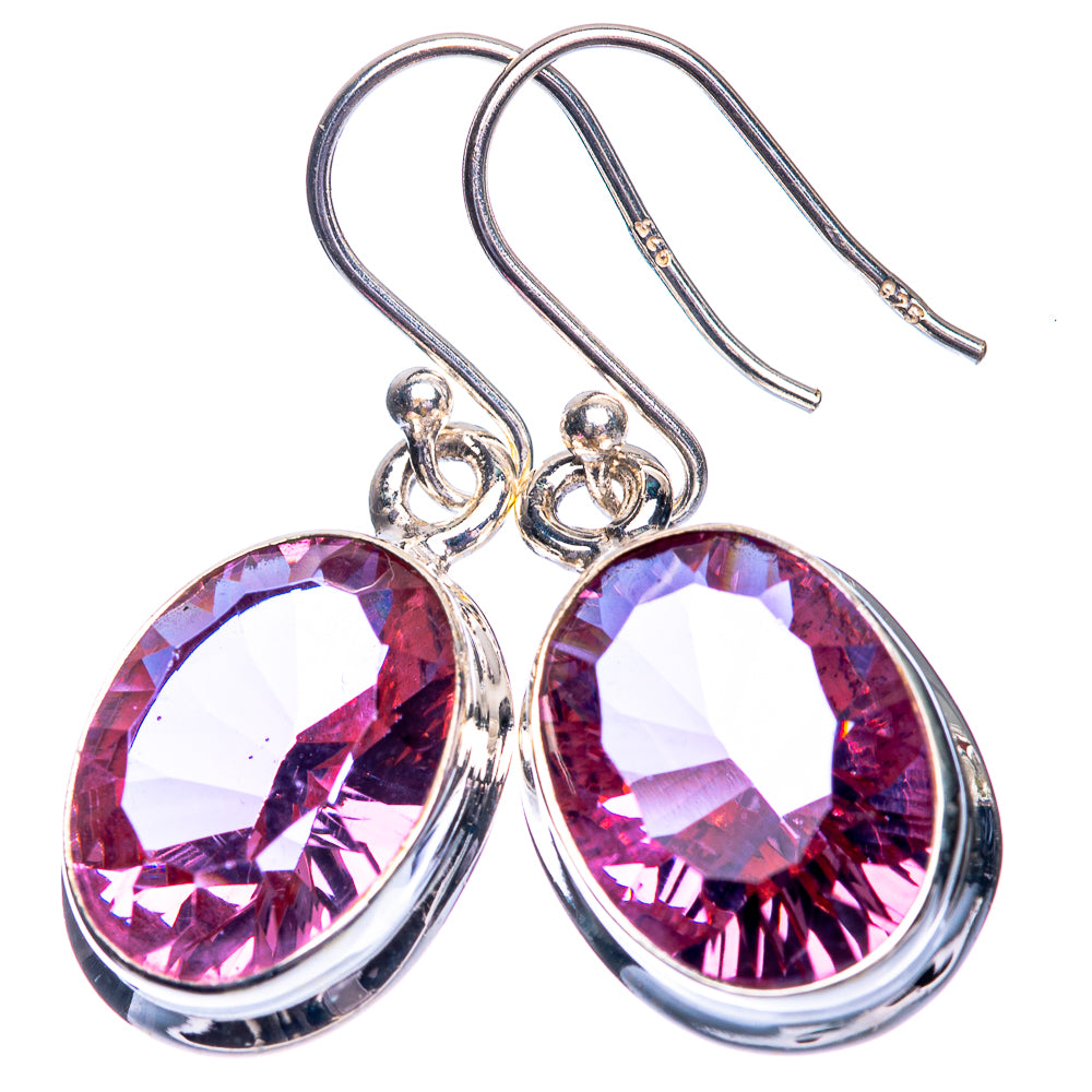 Oval faceted gemstone earrings in sterling silver, pink-purple