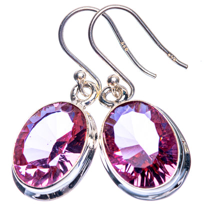 Oval faceted gemstone earrings in sterling silver, pink-purple