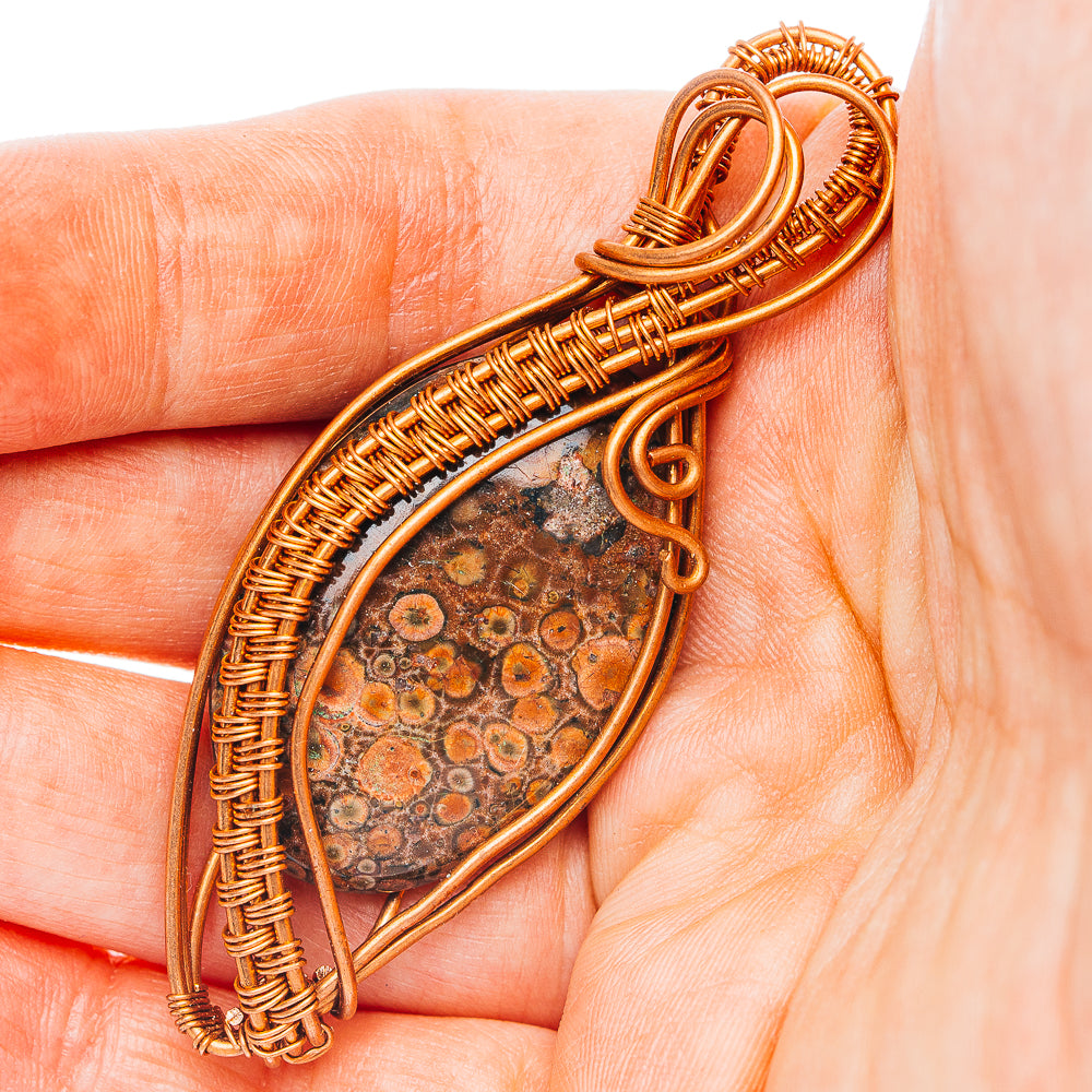 Asteroid Jasper Wire Wrap Pendant 2 5/8" (Copper)