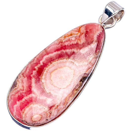 Rhodochrosite pendant in .925 sterling silver bezel, large teardrop red-pink and cream bands