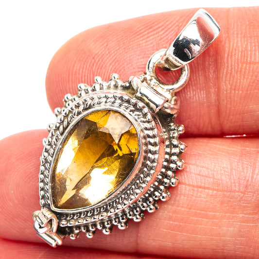 Citrine yellow oval pendant in .925 sterling silver with detailed bezel setting