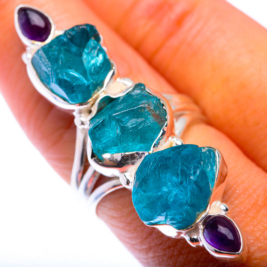 Large Blue Fluorite, Amethyst Ring Size 8 (925 Sterling Silver) RING140072