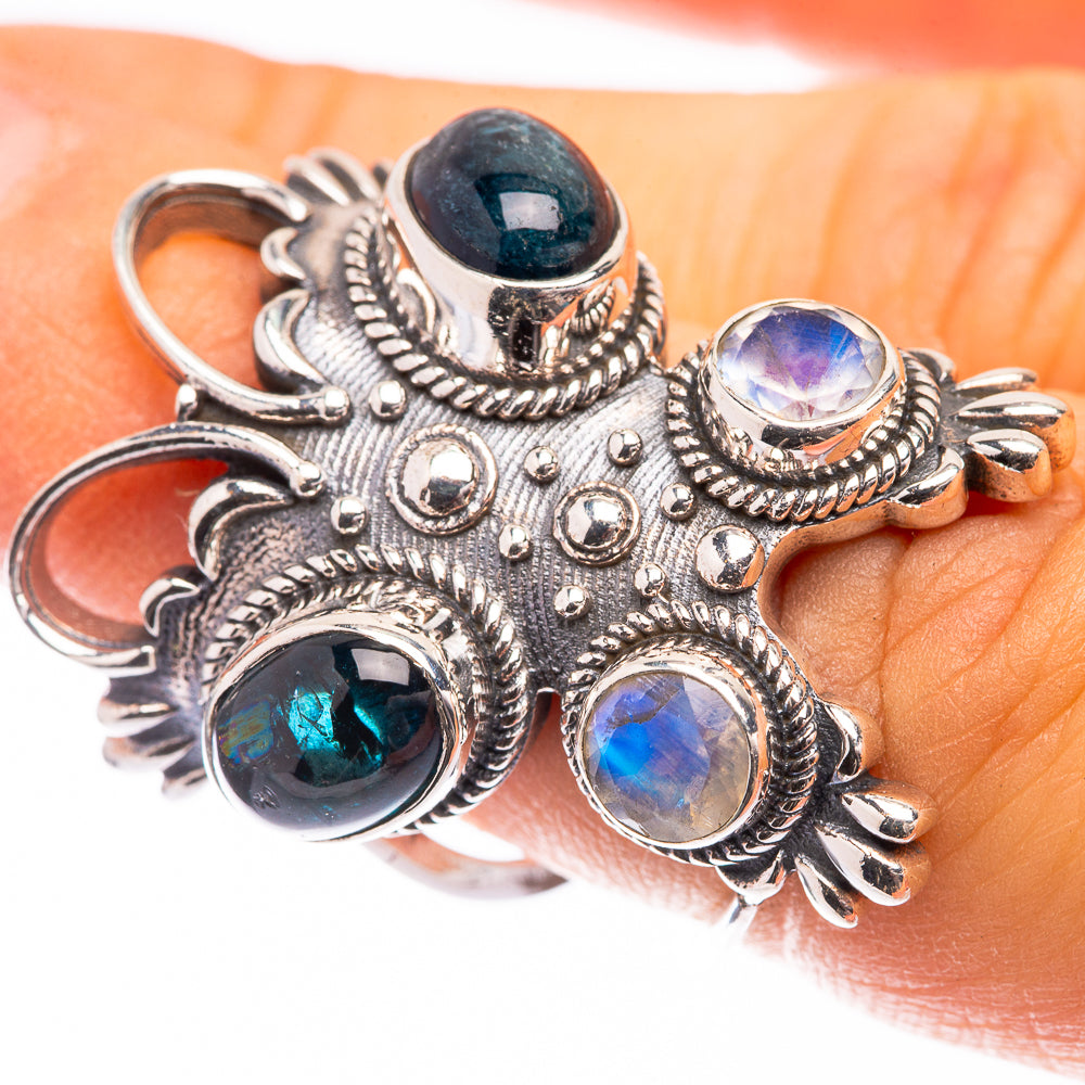 Large Blue Fluorite, Rainbow Moonstone Ring Size 5.75 (925 Sterling Silver) R141438