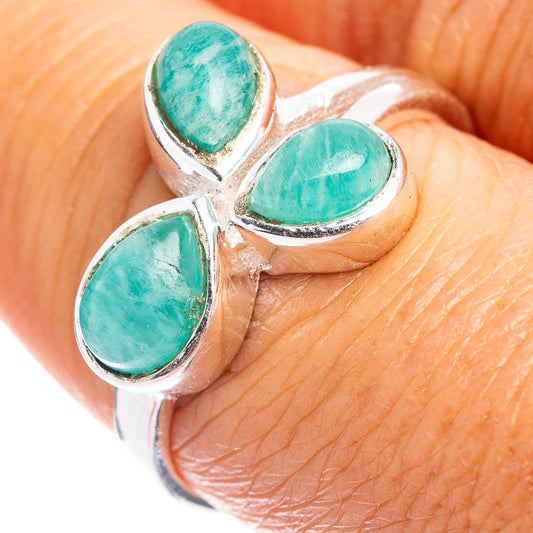 Sterling silver ring with three oval turquoise amazonite stones, size 7.75