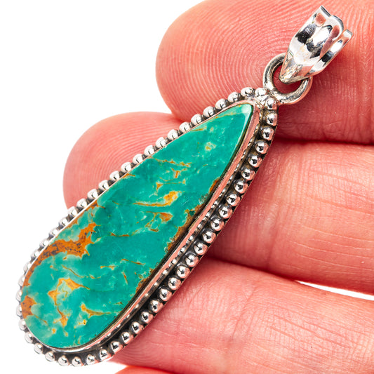 Royston turquoise pendant in .925 sterling silver, teardrop stone bezel detail