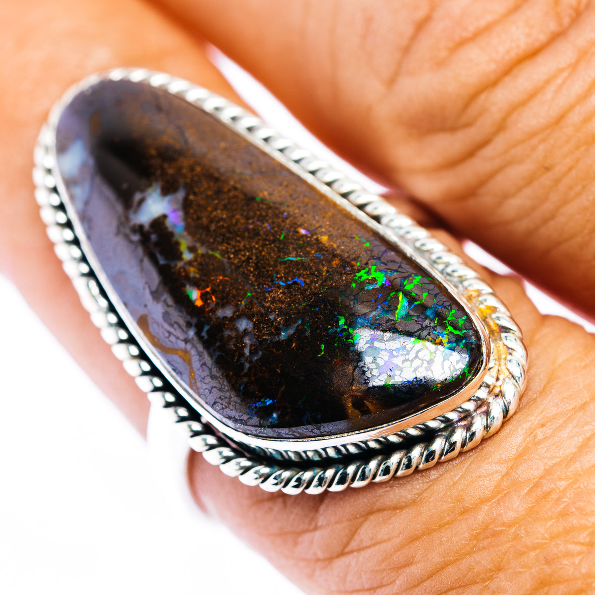 Premium Australian Boulder Opal  Ring Size 9 (.925 Sterling Silver)