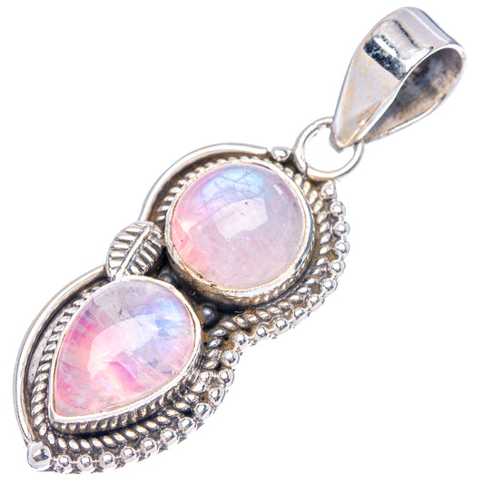 Oval pink moonstone pendant, .925 sterling silver bezel with textured border and bail loop.