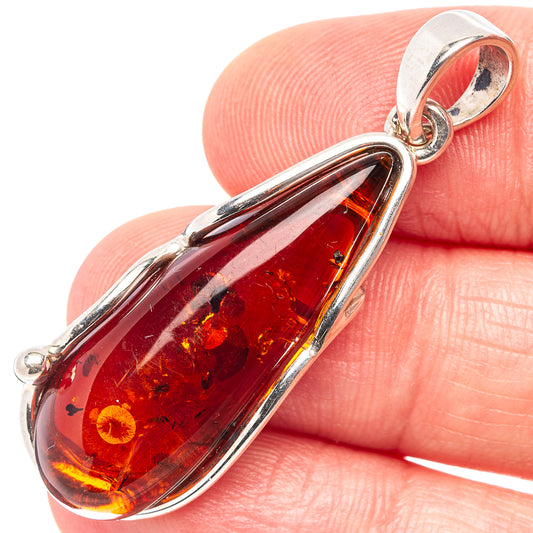 .925 sterling silver amber pendant with oval red Baltic amber stone