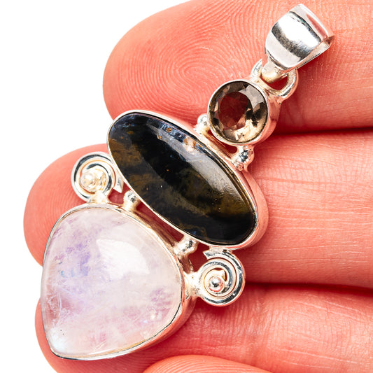 Sterling silver pendant with smoky quartz oval and moonstone teardrop stones
