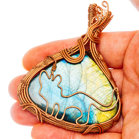 Spectrolite Wire Wrap Pendant 2 3/4" (Copper)
