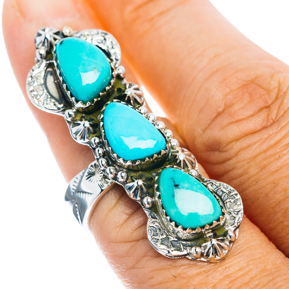Exclusive Southwestern Style Campitos Turquoise Ring Size 7 Adjustable (.925 Sterling Silver)