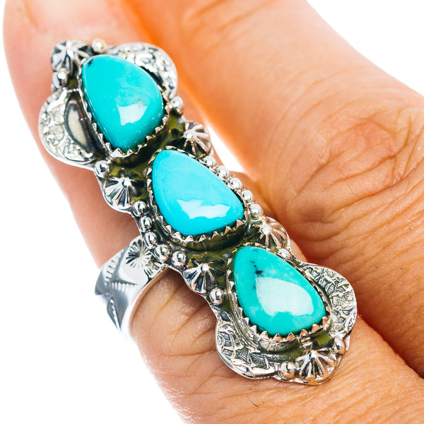 Exclusive Southwestern Style Campitos Turquoise Ring Size 7 Adjustable (.925 Sterling Silver)