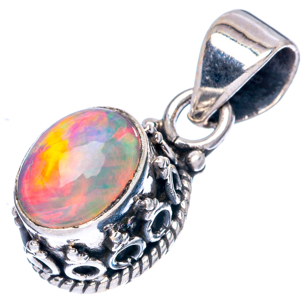 Oval opal pendant, 925 sterling silver with textured filigree and open bail loop