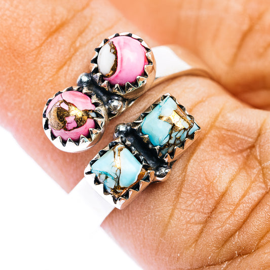Southwestern Style Cotton Candy Turquoise Ring Size 6 Adjustable (.925 Sterling Silver)