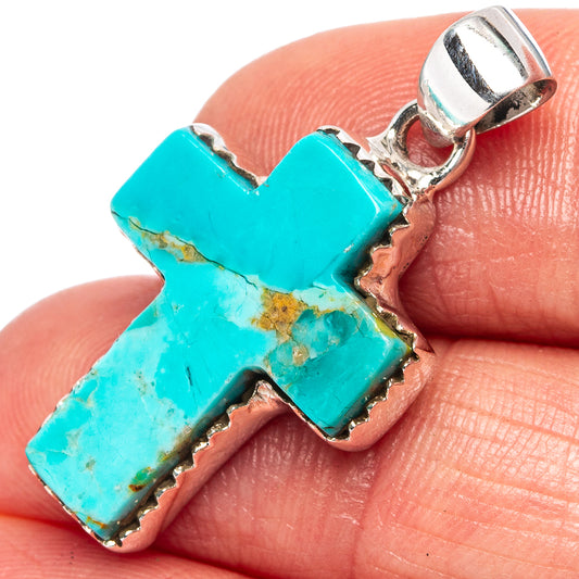 Mohave turquoise cross pendant in .925 sterling silver with side bail
