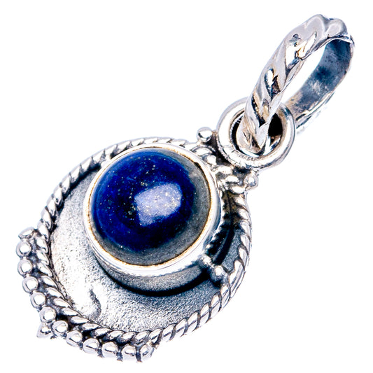 Round lapis lazuli pendant in sterling silver with hinged bail and detailed rope border