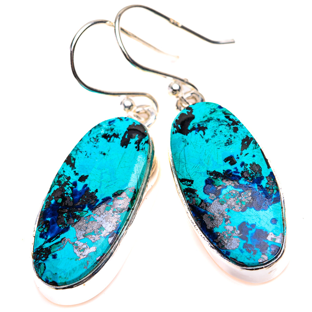 Shattuckite oval drop earrings, 925 sterling silver with turquoise stone and silver hooks