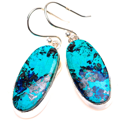 Shattuckite oval drop earrings, 925 sterling silver with turquoise stone and silver hooks