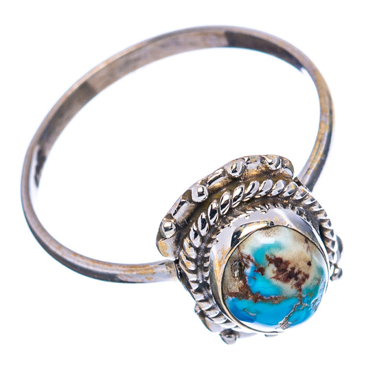 Sterling silver oval turquoise cabochon ring, side view with bead and rope details