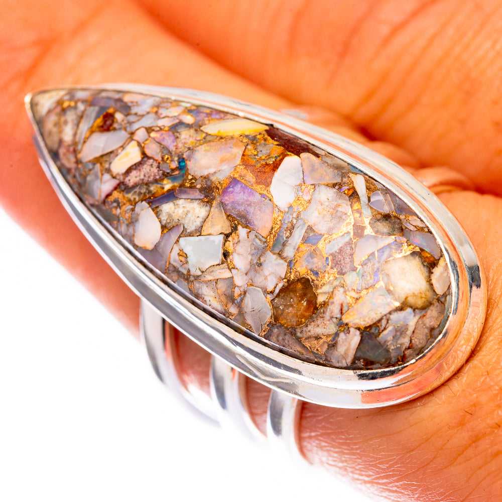 925 sterling silver teardrop ring with brecciated opal mosaic