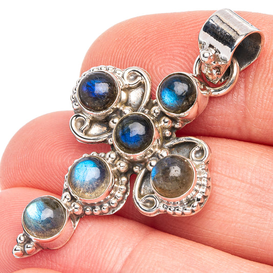 Labradorite Cross Pendant 1 5/8" (925 Sterling Silver) P43785