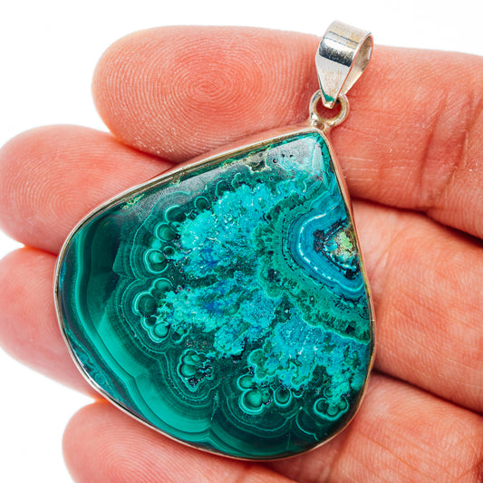 Premium Malachite In Chrysocolla Pendant 2" (.925 Sterling Silver)